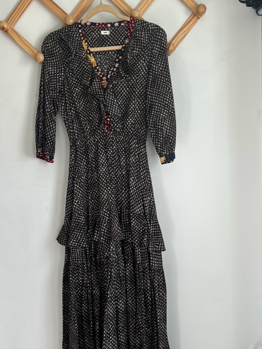 Warm NY Black Printed Tiered Maxi Dress